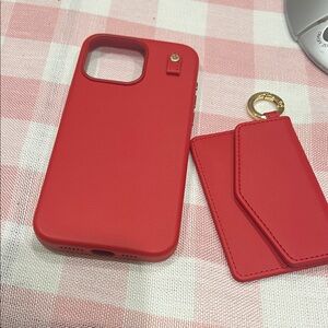 Iphone 15 pro max Red Phone Case with Card Holder new
